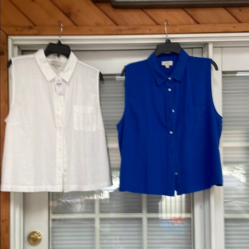 LOFT Sleeveless White and Blue Button Down Shirts.  XL